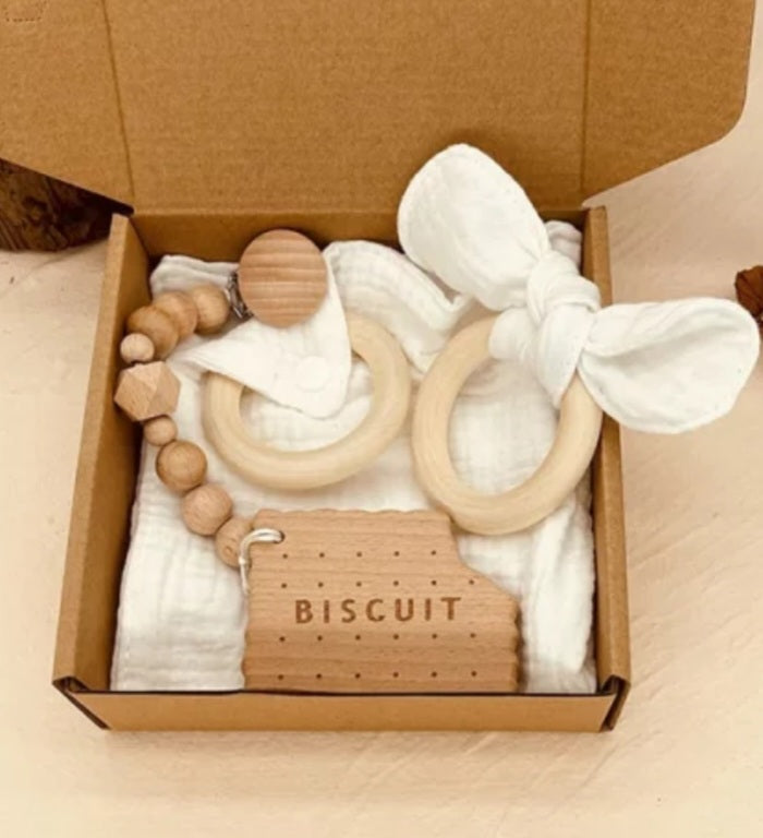 3 Pcs Baby Wooden-Cotton Teether Set